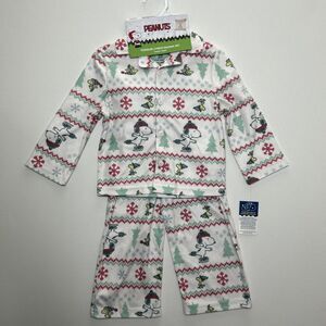 NWT Peanuts Toddler 3T Snoopy Christmas Two Piece Pajama Set Family Sleep